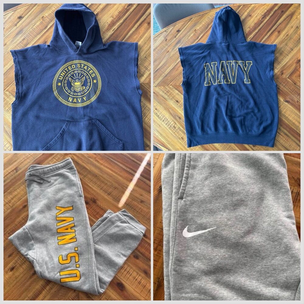 U.S. NAVY Nike Sweatpants + Navy Cutoff Hoodie Bundle - large